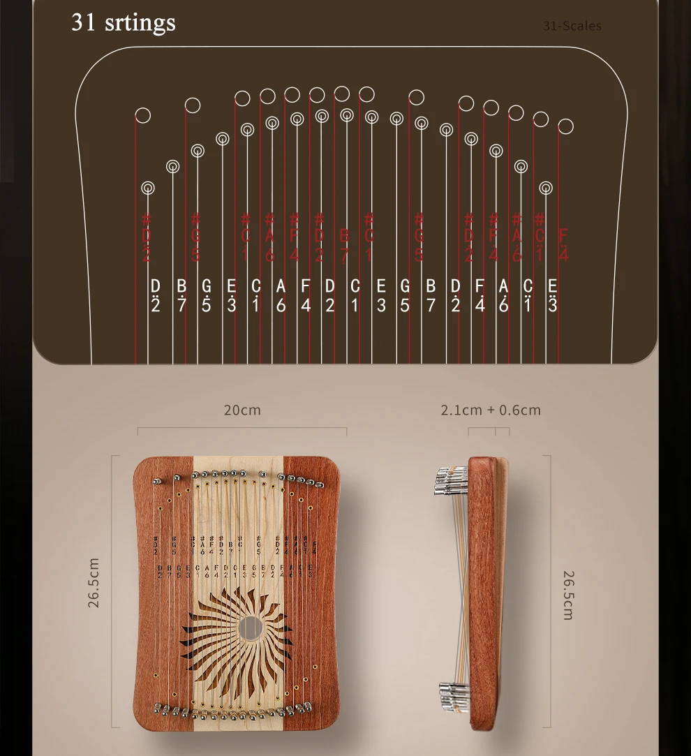 Hluru  Lyre 31 Strings Thumb K - Musical Instrument Lyre 评论和价格